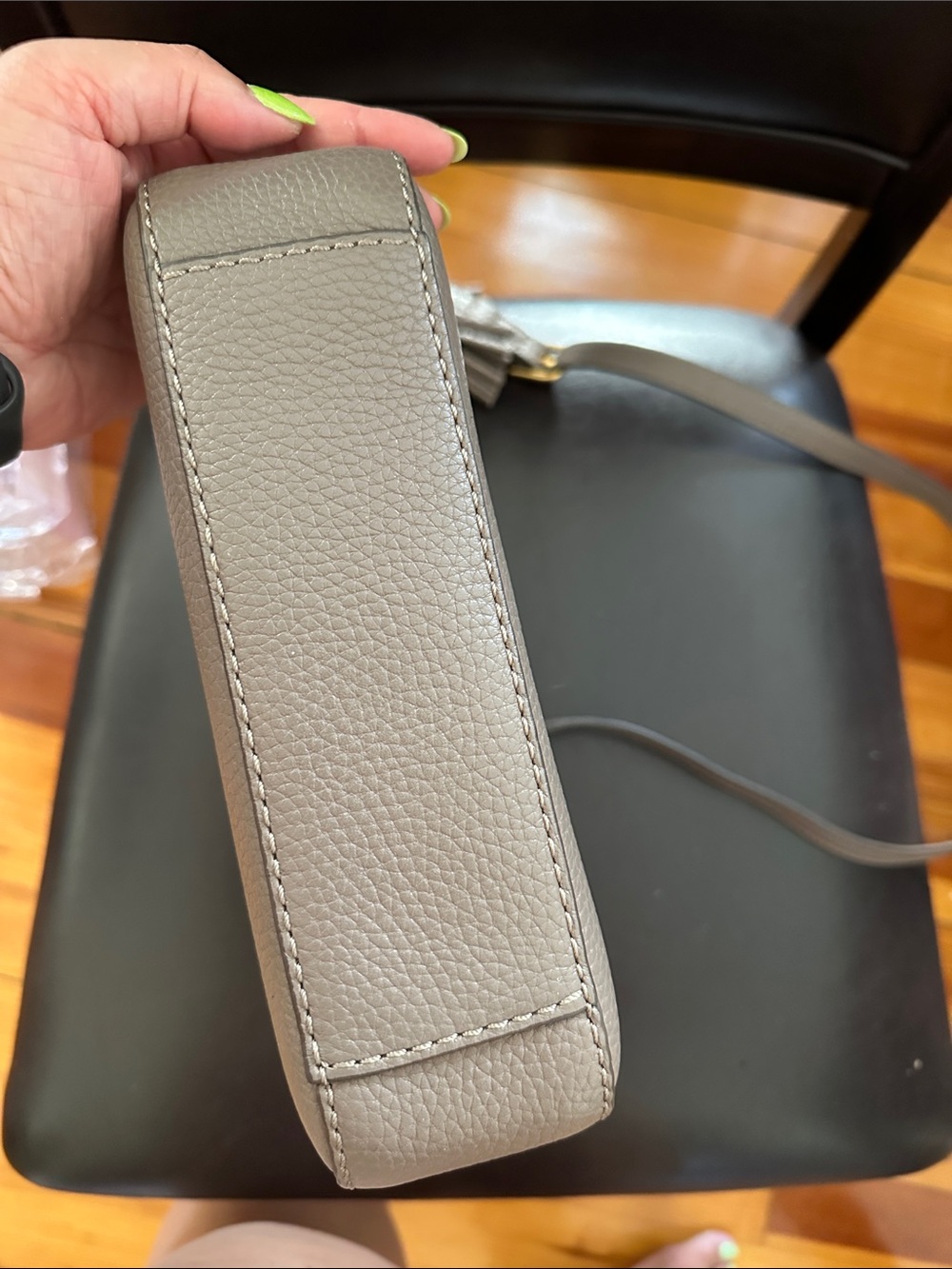 Tory Burch McGraw Pebbled Leather Crossbody with Tassel (Taupe) - Picture 7 of 14